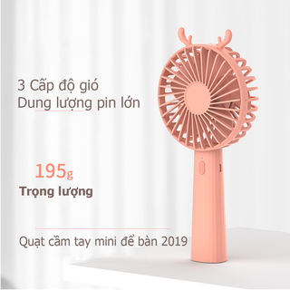 Quạt Cầm Tay Mini Sử Dụng Đến 6h Pin 1800mAh Có 3 Cấp Độ Gió Tặng Kèm 3 Tai Hình Thú