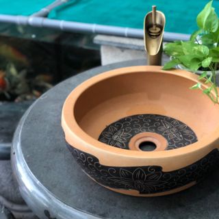 Chậu rửa lavabo rửa mặt sứ mỹ thuật, bồn rửa mặt sứ hoa văn cổ điển, sứ khắc hoạ tiết giá rẻ