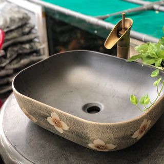 Chậu rửa lavabo rửa mặt sứ mỹ thuật, bồn rửa mặt sứ hoa văn cổ điển, sứ khắc hoạ tiết giá rẻ