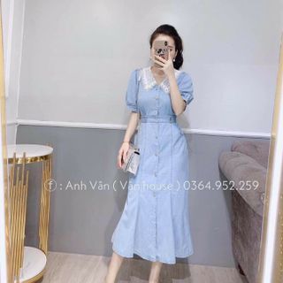 ĐẦM JEANS ĐUÔI CÁ PHỐI REN