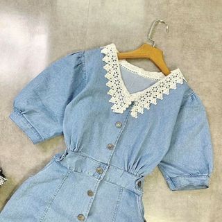 ĐẦM JEANS ĐUÔI CÁ PHỐI REN