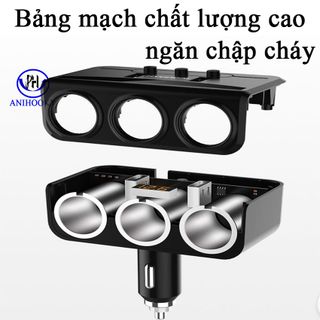 Tẩu sạc ô tô 3 socket 2 cổng usb hiệu Huyndai| sạc nhanh - sạc an toàn - có led cảnh báo điện áp!