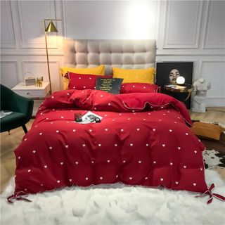 Bộ Chăn Ga Gối Cotton Hoạt Tính Tim Nơ