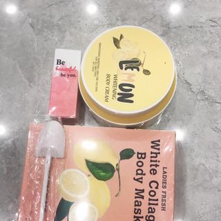 combo kem body trắng chanh và ủ trắng chanh 400.000đ(tặng kèm son và xẻng múc thoa kem)