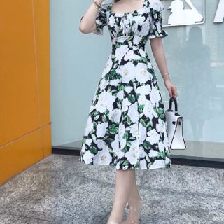 Đầm voan hoa tay ngắn hàng thiết kế
