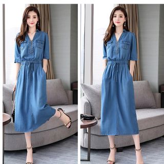 ĐẦM JEAN XOÈ PHỐI DÂY KÉO - DT1326