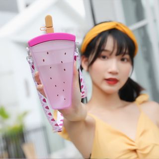 Bình nước nhựa ABS mềm hình hoa quả kèm ống hút