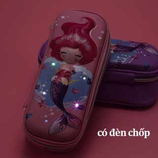 Hộp bút in hình 3D nàng tiên cá có đèn chớp thời trang cao cấp Shalla