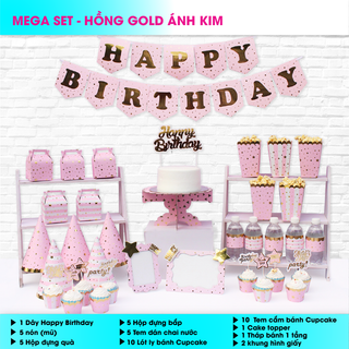 Bộ phụ kiện sinh nhật - hồng gold ánh kim