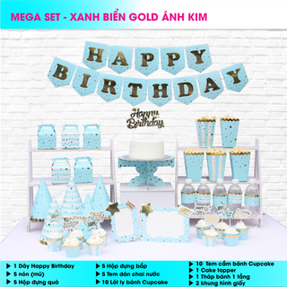 Bộ phụ kiện sinh nhật - xanh biển gold ánh kim