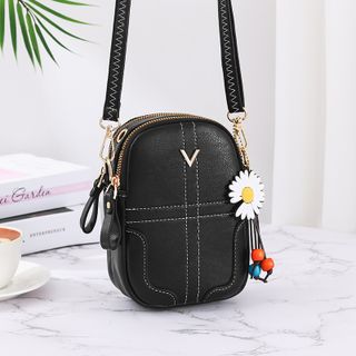 Túi đeo chéo đựng điện thoại chất liệu da tặng kèm móc hoa cúc thời trang VIDEO