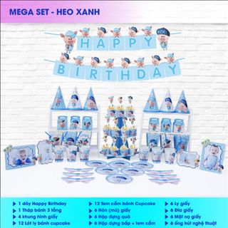Bộ phụ kiện sinh nhật - chủ đề heo xanh