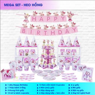 Bộ phụ kiện sinh nhật - chủ đề heo hồng