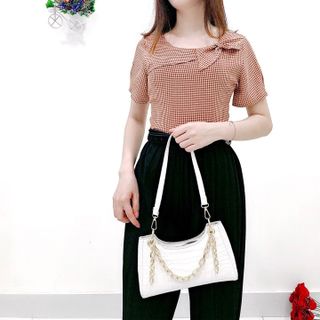 Áo sơ mi kẻ sọc công sở cổ nơ