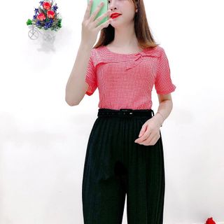 Áo sơ mi kẻ sọc công sở cổ nơ