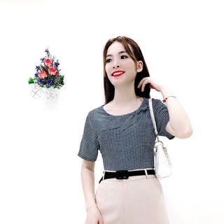 Áo sơ mi kẻ sọc công sở cổ nơ