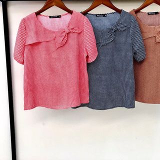 Áo sơ mi kẻ sọc công sở cổ nơ