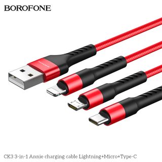 Dây Cáp Sạc 3 in 1 CK3 BOROFONE Cổng Lightning Cổng Micro Cổng Type-C 1m