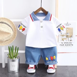 Bộ bé trai áo thun cá sấu + quần short bò