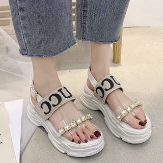 Giày sandal đế thô đính đá