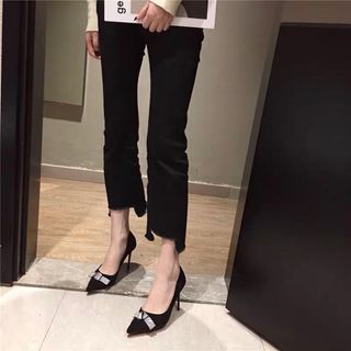 Giày cao gót bích mũi đính nơ