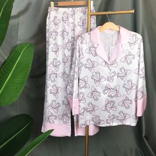 Đồ ngủ pijama tay dài quần dài Nơ Hồng Lụa in 3D hàng Quảng Châu giá sỉ