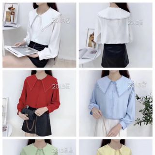 Áo Sơ mi cổ sen quảng châu chất trượt sịn Freesize