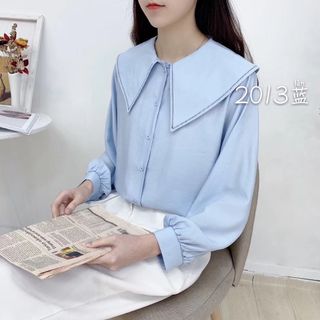 Áo Sơ mi cổ sen quảng châu chất trượt sịn Freesize