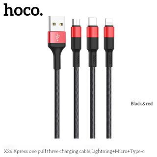 Cáp Sạc Nhanh Hoco X26 3 đầu Lightning-TypeC- Micro usb (1m)