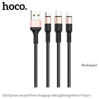 Cáp Sạc Nhanh Hoco X26 3 đầu Lightning-TypeC- Micro usb (1m)