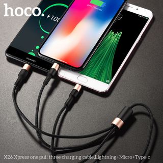 Cáp Sạc Nhanh Hoco X26 3 đầu Lightning-TypeC- Micro usb (1m)
