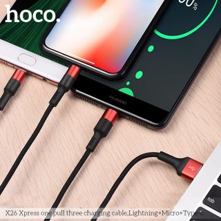 Cáp Sạc Nhanh Hoco X26 3 đầu Lightning-TypeC- Micro usb (1m)