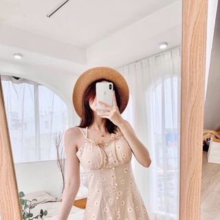 Đầm 2s hoa cúc nền nude giá sỉ