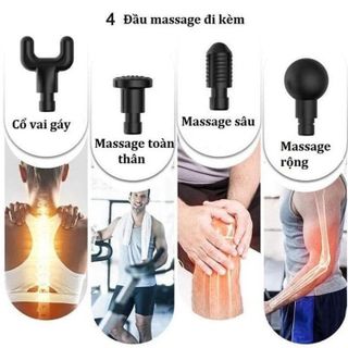 Máy massage cầm tay 4 đầu 6 chế độ Fascial Gun trị nhức mỏi mai gáy, đau nhức căng cơ