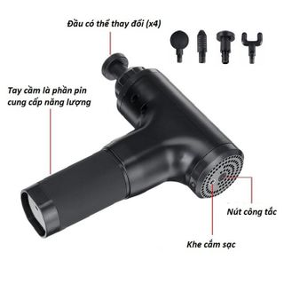 Máy massage cầm tay 4 đầu 6 chế độ Fascial Gun trị nhức mỏi mai gáy, đau nhức căng cơ