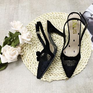 Giày cao gót nữ mũi lưới chấm bi đính nơ quai hậu eo phối Mika trong thời trang - YH220H