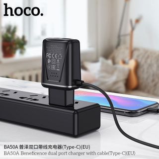 Bộ Cóc Cáp Sạc Nhanh BA50A Borofone - 2 cổng sạc - cổng Type-C chuẩn EU