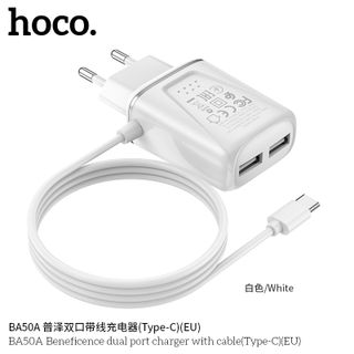 Bộ Cóc Cáp Sạc Nhanh BA50A Borofone - 2 cổng sạc - cổng Type-C chuẩn EU