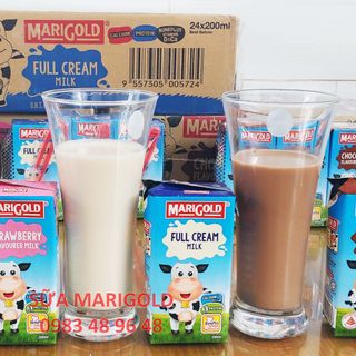Sữa Tiệt Trùng UHT Marigold Thùng 24 hộp 200ml (có các vị nguyên kem, socola, dâu, ít béo, mix nhiều vị)