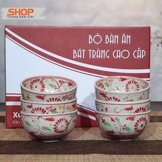 Set 6 chén cơm vẽ cúc đỏ giả cổ - hàng gốm sứ Bát Tràng , an toàn - XƯỞNG GỐM VIỆT