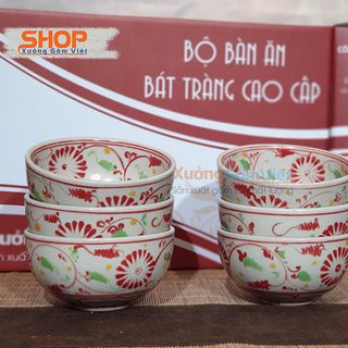 Set 6 chén cơm vẽ cúc đỏ giả cổ - hàng gốm sứ Bát Tràng , an toàn - XƯỞNG GỐM VIỆT