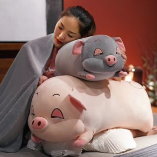 Chăn Gối 2in1 Hình Heo (hong, xam )