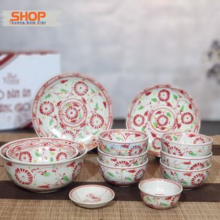 Set 6 chén cơm vẽ cúc đỏ giả cổ - hàng gốm sứ Bát Tràng , an toàn - XƯỞNG GỐM VIỆT