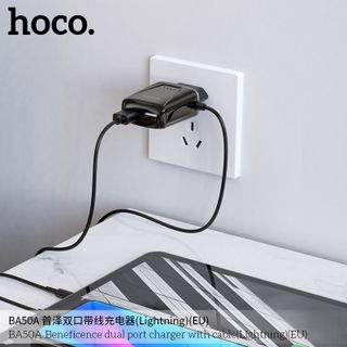 Bộ Cóc Cáp Sạc Nhanh BA50A Borofone - 2 cổng sạc - cổng Lightning chuẩn EU