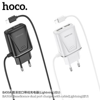 Bộ Cóc Cáp Sạc Nhanh BA50A Borofone - 2 cổng sạc - cổng Lightning chuẩn EU