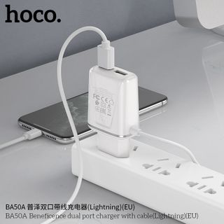 Bộ Cóc Cáp Sạc Nhanh BA50A Borofone - 2 cổng sạc - cổng Lightning chuẩn EU