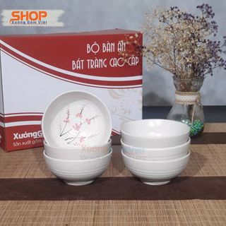 Bộ quà tặng 6 bát cơm gốm trắng vẽ đào bằng sứ đẹp, , an toàn - XƯỞNG GỐM VIỆT giá sỉ