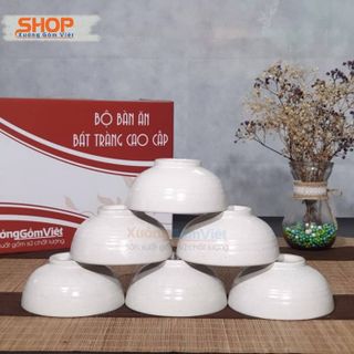 Bộ quà tặng 6 bát cơm gốm trắng vẽ đào bằng sứ đẹp, , an toàn - XƯỞNG GỐM VIỆT