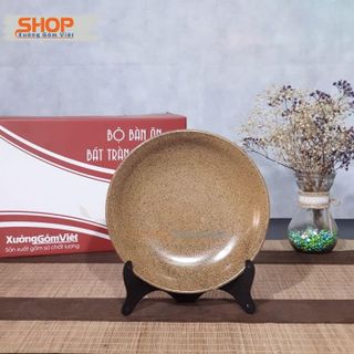 Bộ bát đĩa sứ nâu gốm lòng vàng hàng cao cấp Bát Tràng - XƯỞNG GỐM VIỆT