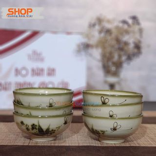 Bộ bát đĩa men sứ xanh vẽ chuồn setup bàn ăn giá rẻ, Bát Tràng vừa vừa an toàn-XƯỞNG GỐM VIỆT